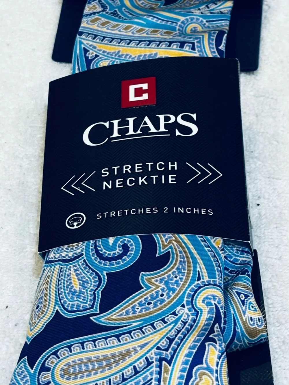 Chaps Navy Blue Paisley Tie with Teal and Gold Accents
